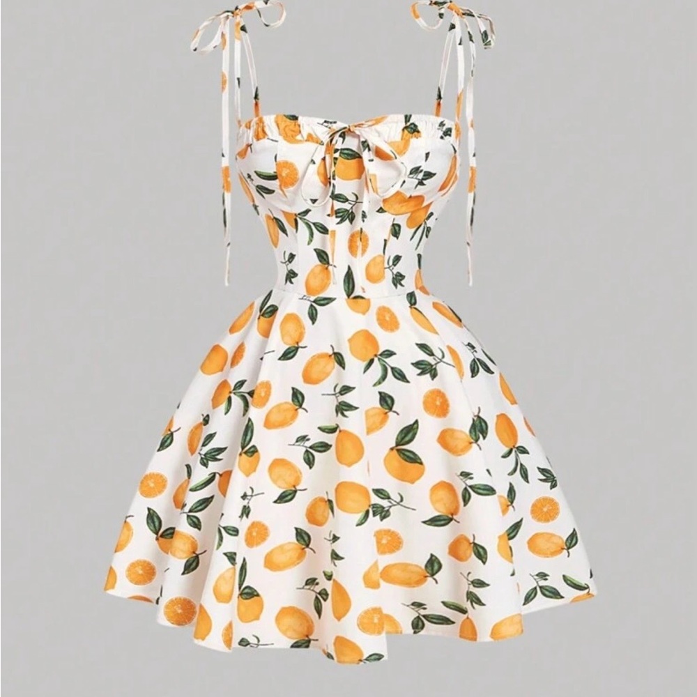 Lemon Print Sundress with Tie Straps